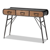 Baxton Studio Santo Modern and Contemporary Industrial Black Metal and Oak Brown Finished Wood 3-Drawer Entryway Console Table